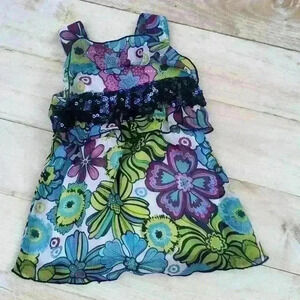 Pogo Club Of NY Toddler Girls Floral Print Sequin Ruffle Blouse Tank Top Size 2T